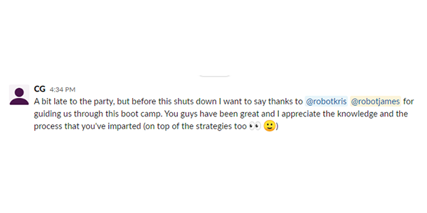 past students have to say about their Robot Wealth Bootcamp experience