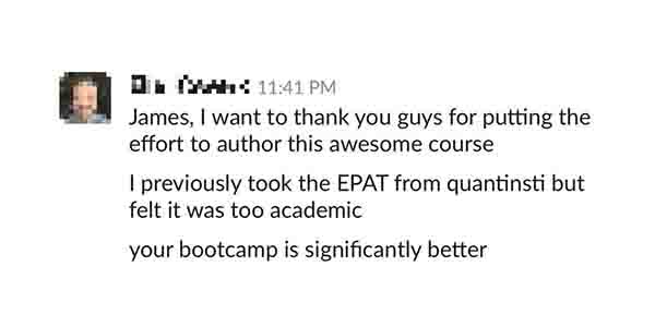 past students have to say about their Robot Wealth Bootcamp experience